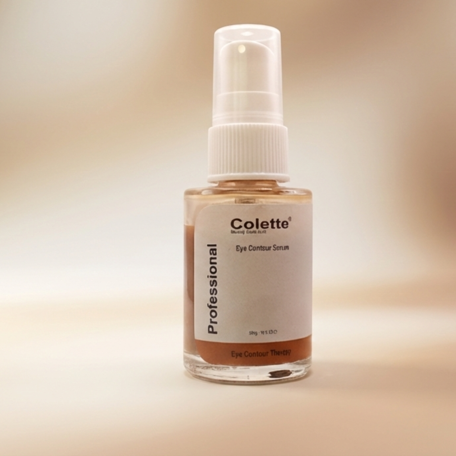 Colette eye contour serum bottle on a beige background